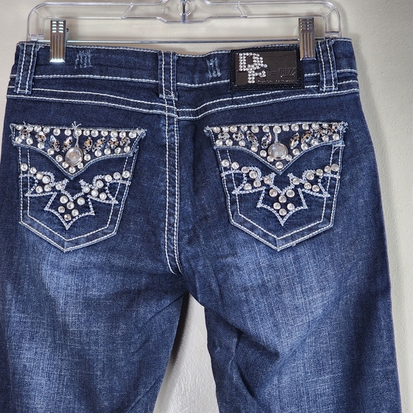 D-Fuz Jeans Women's Jr Size 7/8 Dark Wash Rhinestone Button Flap Pockets - Picture 9 of 12